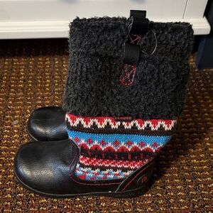 pediped Black and Scandi Fair Isle Colorful Knit and leather Boots size 27/US 10